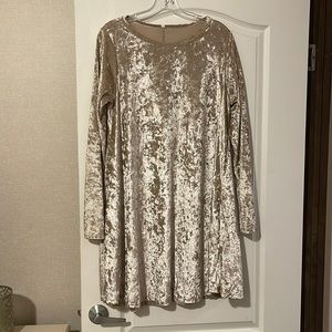 Crushed Velvet Champagne Long Sleeve Dress
